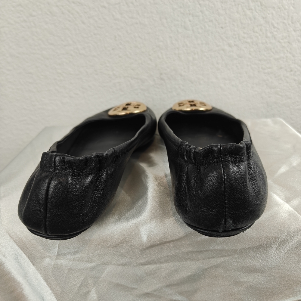 Tory Burch Claire Ballet Flats Black Gold Slip On Size 8 Women's - Picture 8 of 13